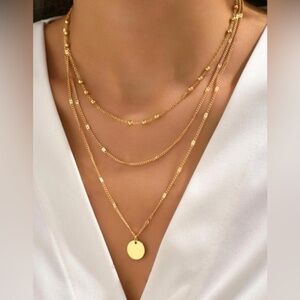 Gold 2pc Beaded Disc Layered Necklace